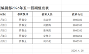 学报编辑部2026年五一假期值班表