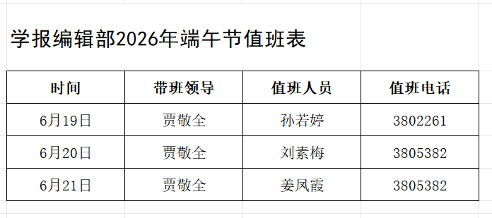 学报编辑部2026年端午节值班表